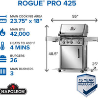 Napoleon - Rogue® PRO 425 Natural Gas Grill with Infrared Side Burner, Stainless Steel - RP425SIBNSS-2