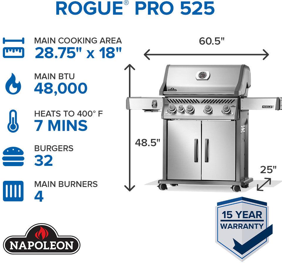 Napoleon - Rogue® PRO 525 Natural Gas Grill with Infrared Side Burner, Stainless Steel - RP525SIBNSS-2