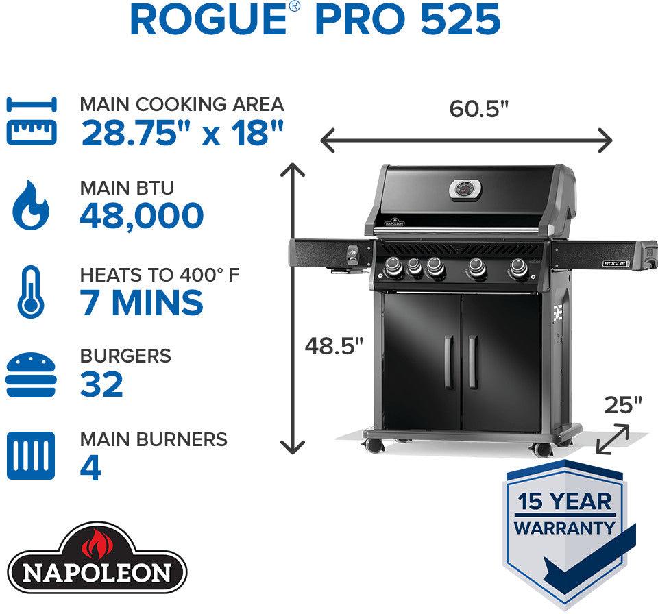 Napoleon - Rogue® PRO 525 Propane Gas Grill with Infrared Side Burner, Black - RP525SIBPK-2