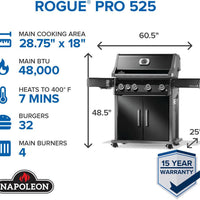 Napoleon - Rogue® PRO 525 Propane Gas Grill with Infrared Side Burner, Black - RP525SIBPK-2