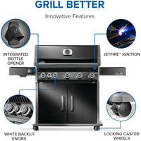 Napoleon - Rogue® PRO 625 Propane Gas Grill with Infrared Side Burner, Black - RP625SIBPK-2