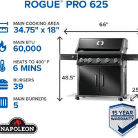 Napoleon - Rogue® PRO 625 Propane Gas Grill with Infrared Side Burner, Black - RP625SIBPK-2
