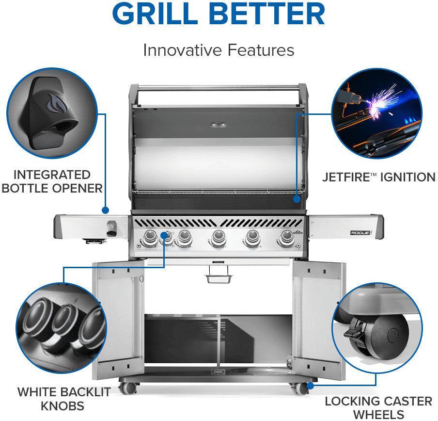 Napoleon - Rogue® PRO 625 Natural Gas Grill with Infrared Side Burner, Stainless Steel - RP625SIBNSS-2