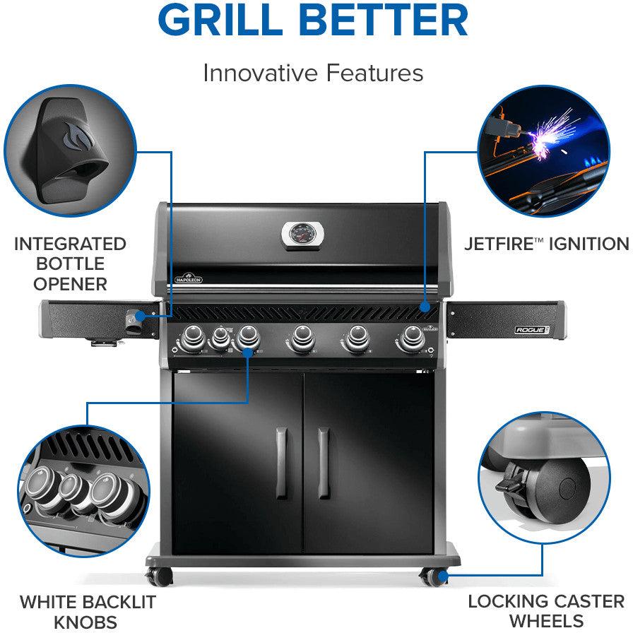 Napoleon - Rogue® PRO 625 Natural Gas Grill with Infrared Side Burner, Black - RP625SIBNK-2