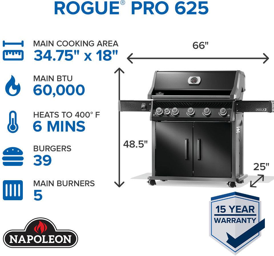 Napoleon - Rogue® PRO 625 Natural Gas Grill with Infrared Side Burner, Black - RP625SIBNK-2