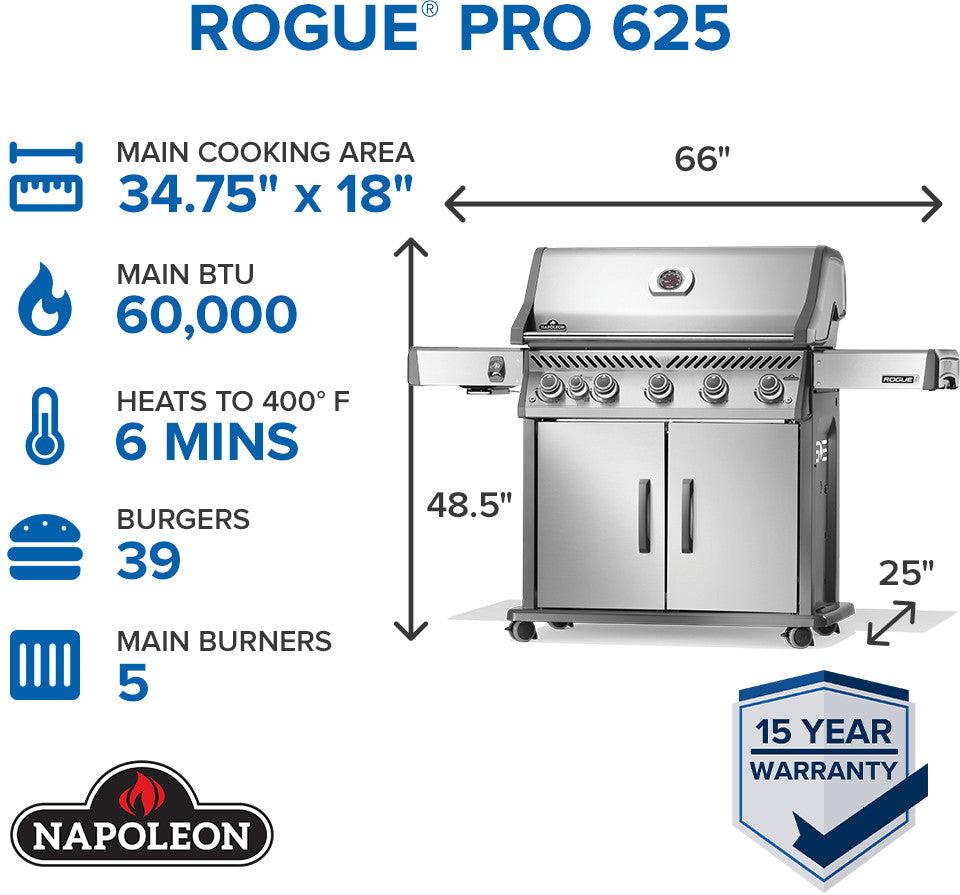 Napoleon - Rogue® PRO 625 Natural Gas Grill with Infrared Side Burner, Stainless Steel - RP625SIBNSS-2