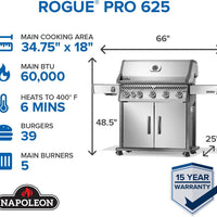 Napoleon - Rogue® PRO 625 Natural Gas Grill with Infrared Side Burner, Stainless Steel - RP625SIBNSS-2
