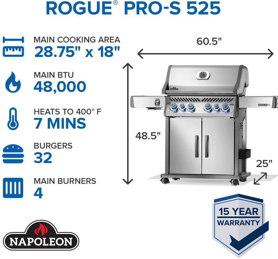 Napoleon - Rogue® PRO-S 525 Propane Gas Grill with Infrared Side and Rear Burners, Stainless Steel - RPS525RSIBPSS-2
