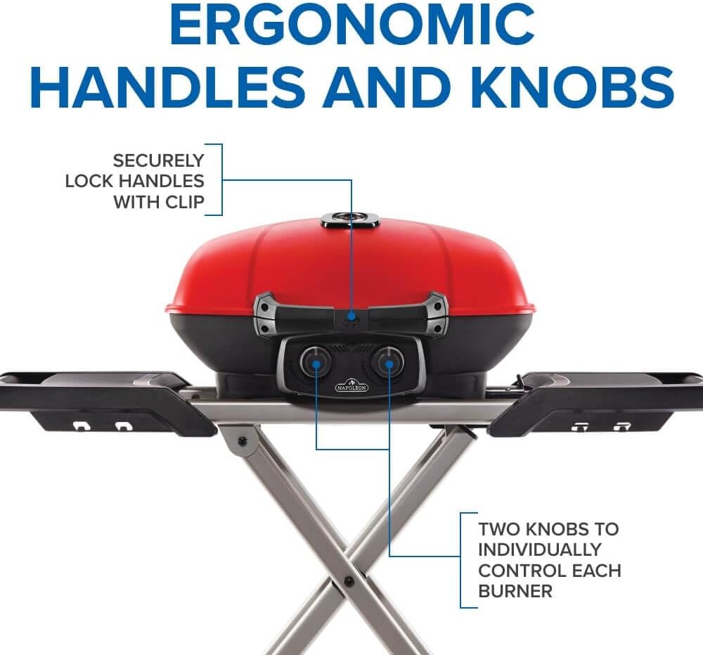 Napoleon - TravelQ™ 285X Portable Propane Gas Grill and Scissor Cart with Griddle, Red - TQ285X-RD-1-A