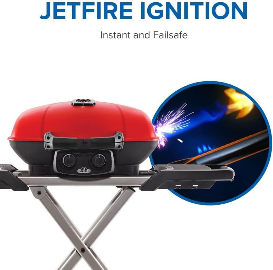 Napoleon - TravelQ™ 285X Portable Propane Gas Grill and Scissor Cart with Griddle, Red - TQ285X-RD-1-A