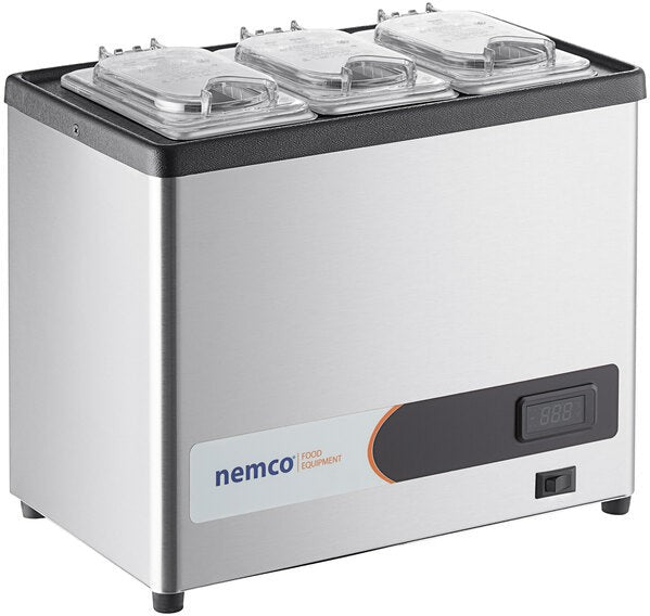 Nemco - 120V Countertop Cold Condiment Chiller with Three 1/9 Size Food Pan and Clear Lid - 9020-3 (ETA 4-6 Weeks)