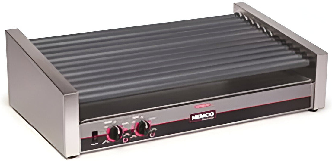 Nemco - 120V Slanted Hot Dog Roller Grill with GripsIt Non-Stick Coating with 27 Hot Dog Capacity - 8033SX-SLT (ETA 4-6 Weeks)
