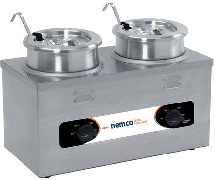 Nemco - 220V 4 QT Double Well Countertop Food Warmer with Insets, Cover and Ladle - 6120A-ICL (ETA 4-6 Weeks)