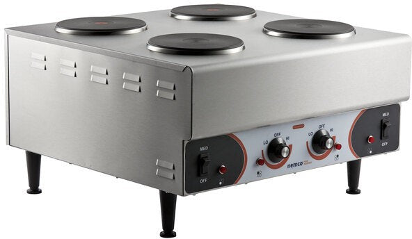 Nemco - 240V 24.2" Electric Countertop Raised Vertical Hot Plate with 4 Solid Burners - 6311-4-240 (ETA 4-6 Weeks)