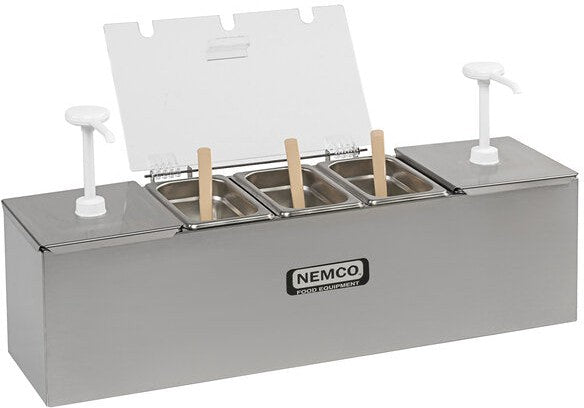 Nemco - 26" Stainless Steel Condiment Bar with Two 3 QT Pumps and 0.6 QT Condiment Trays - 88100-CB-3 (ETA 4-6 Weeks)