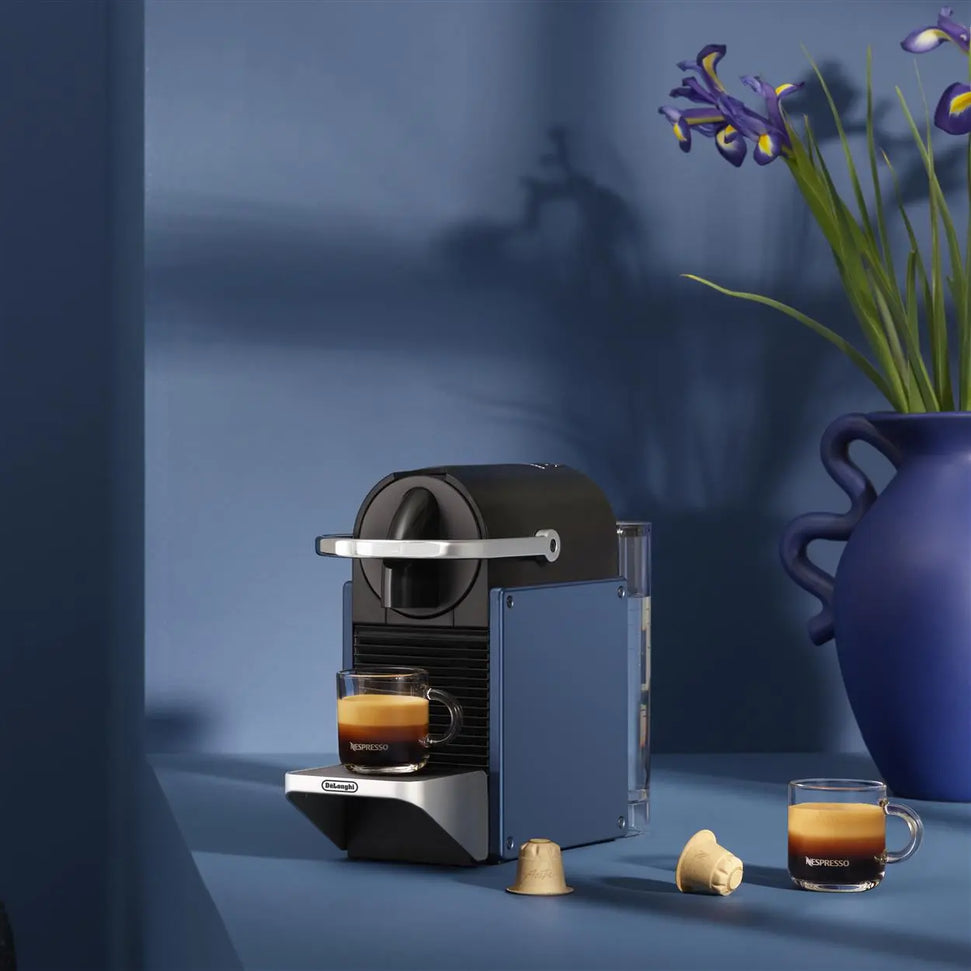 Nespresso - 9.25" Dark Blue Pixie Compact Espresso Machine by DeLonghi, with 19-Bar Pump - EN127BLCA