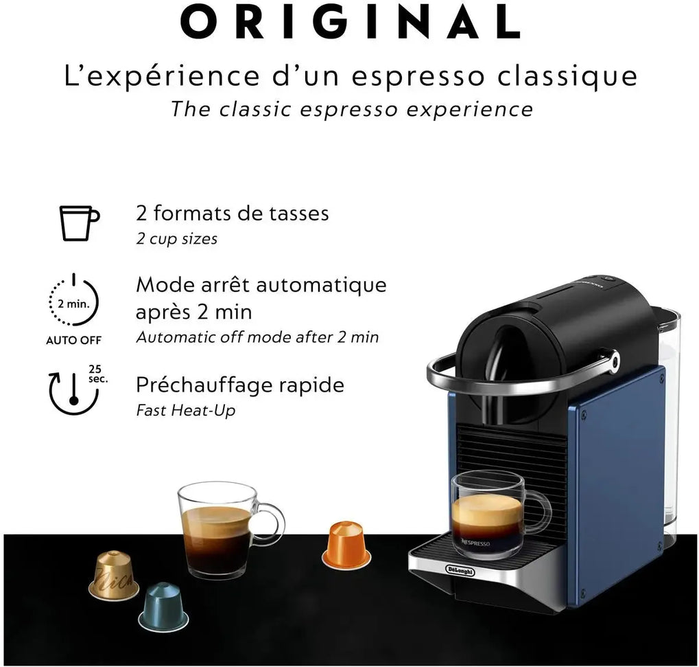 Nespresso - 9.25" Dark Blue Pixie Compact Espresso Machine by DeLonghi, with 19-Bar Pump - EN127BLCA