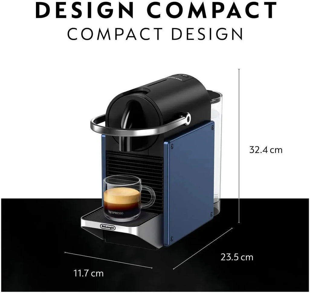 Nespresso - 9.25" Dark Blue Pixie Compact Espresso Machine by DeLonghi, with 19-Bar Pump - EN127BLCA