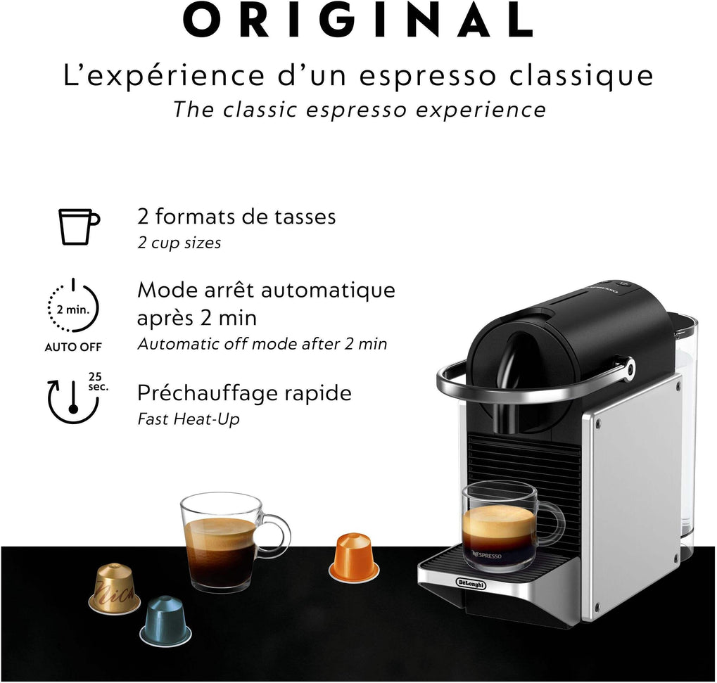 Nespresso - 9.25" Silver Pixie Compact Espresso Machine by DeLonghi, with 19-Bar Pump - EN127SCA