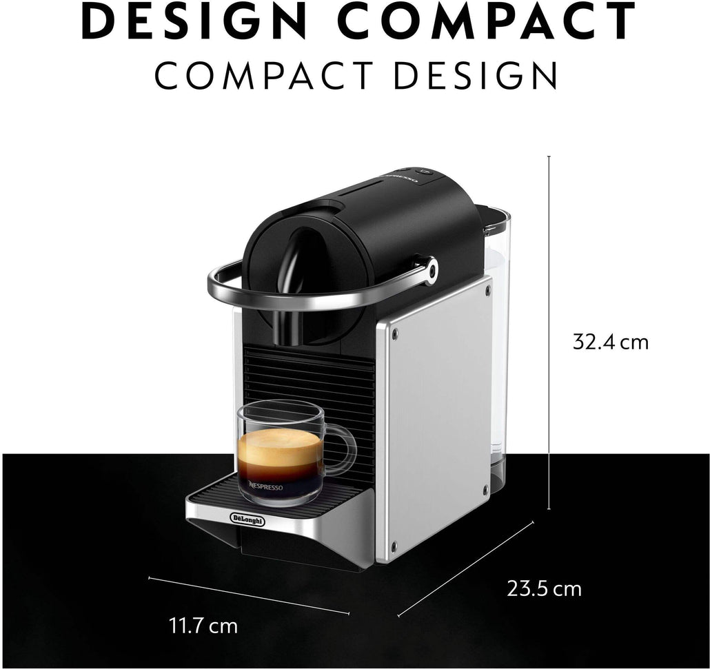 Nespresso - 9.25" Silver Pixie Compact Espresso Machine by DeLonghi, with 19-Bar Pump - EN127SCA