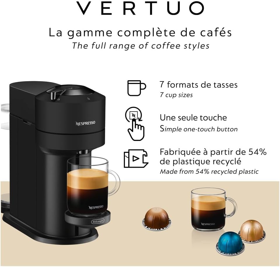 Nespresso - Black Vertuo Next Coffee and Espresso Machine with Aeroccino by De'Longhi - ENV120BAECA