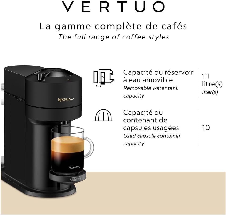 Nespresso - Black Vertuo Next Coffee and Espresso Machine with Aeroccino by De'Longhi - ENV120BAECA