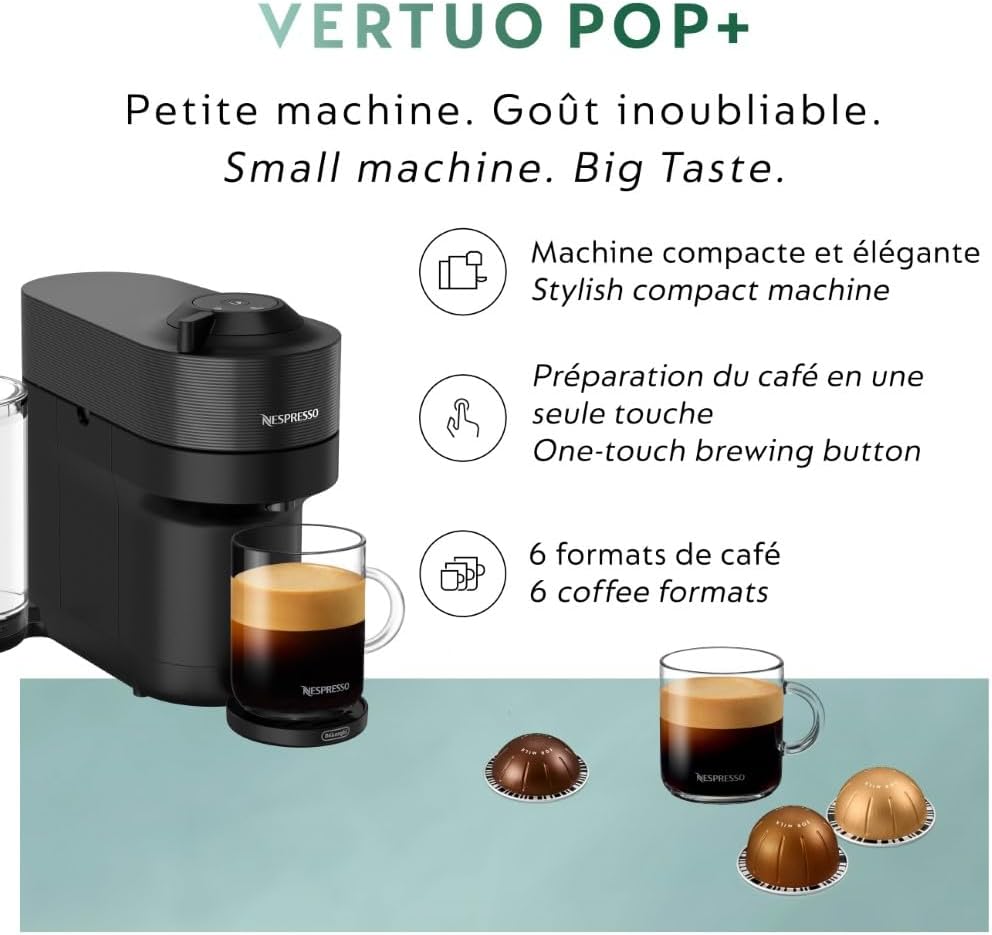 Nespresso - Black Vertuo Pop+ Espresso Machine with Aeroccino by De'Longhi - ENV92BAECA