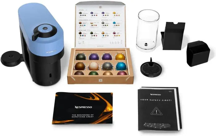 Nespresso - Pacific Blue Vertuo Pop+ Coffee and Espresso Machine with Aeroccino by De'Longhi - ENV92AAECA