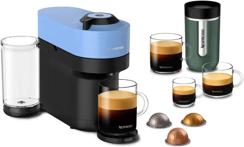 Nespresso - Pacific Blue Vertuo Pop+ Coffee and Espresso Machine with Aeroccino by De'Longhi - ENV92AAECA