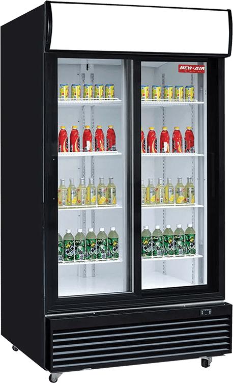 New Air - 40" Double Sliding Glass Door Refrigerated Merchandiser with Illuminated Canopy - NGR-40-S