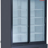 New Air - 54" Double Sliding Glass Door Refrigerated Merchandiser with Illuminated Canopy - NGR-115-S
