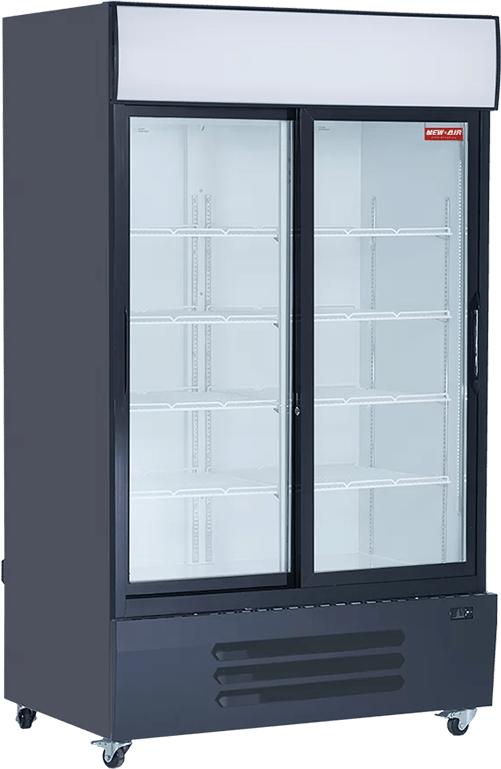 New Air - 54" Double Sliding Glass Door Refrigerated Merchandiser with Illuminated Canopy - NGR-115-S