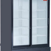 New Air - 54" Double Sliding Glass Door Refrigerated Merchandiser with Illuminated Canopy - NGR-115-S
