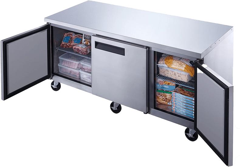 New Air - 72" Stainless Steel Three Door Undercounter Freezer - NUF-072-SS