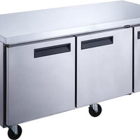 New Air - 72" Stainless Steel Three Door Undercounter Freezer - NUF-072-SS