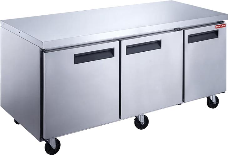 New Air - 72" Stainless Steel Three Door Undercounter Refrigerator - NUR-072-SS