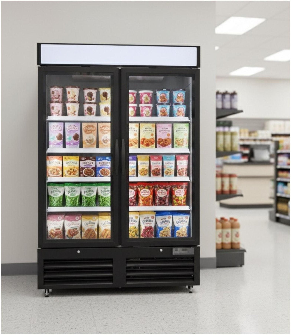 Noriota - 48 Cu Ft Black 2 Glass Doors Merchandiser Freezer - NMF48B