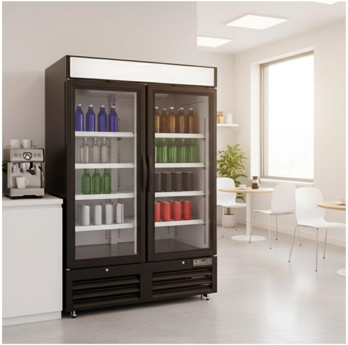 Noriota - 48 Cu Ft Black 2 Glass Doors Merchandiser Refrigerator - NMR48B