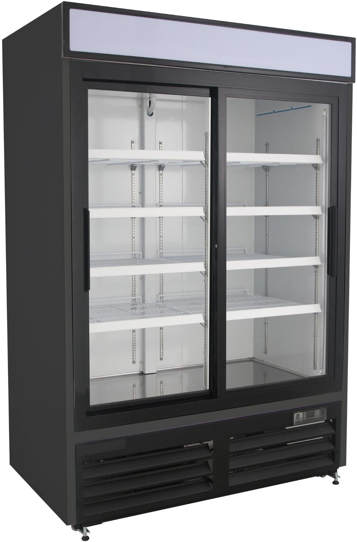 Noriota - 48 Cu Ft Black 2 Sliding Doors Merchandiser Refrigerator - NMR48SB