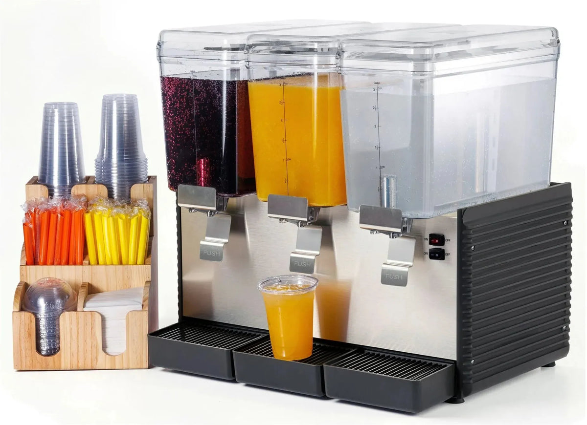 Noriota - Commercial Refrigerated Beverage Dispenser with Three 3 Gallon Bowls - NBD3