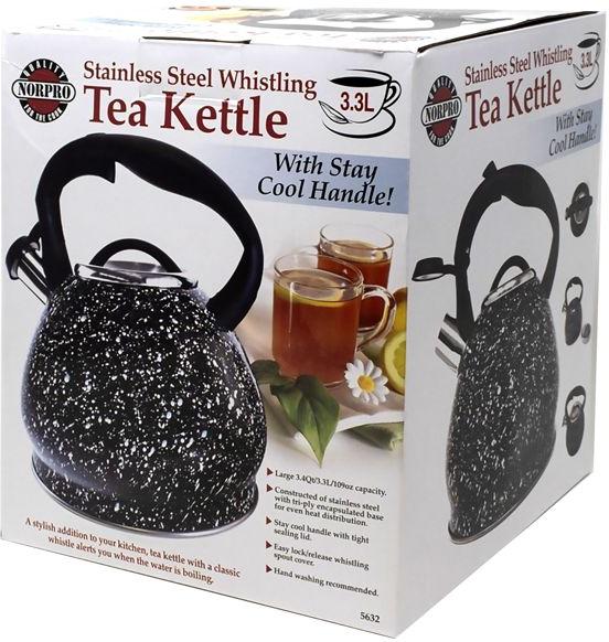 Norpro - 3.3 L Stainless Steel Black Whistling Tea Kettle - 5632