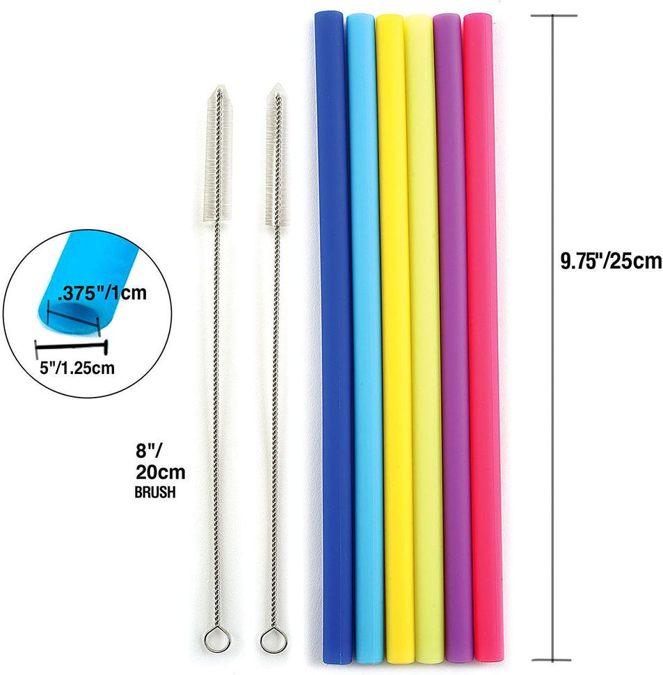 Norpro - 9.5" Silicone Jumbo Smoothie Straws with 2 Brush, Pack of 6 - 474