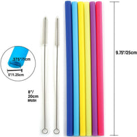 Norpro - 9.5" Silicone Jumbo Smoothie Straws with 2 Brush, Pack of 6 - 474
