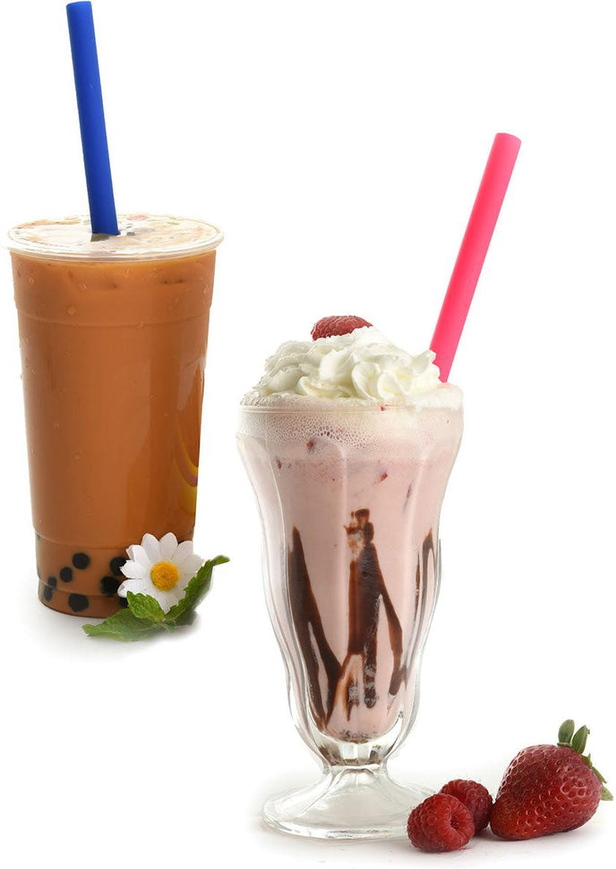 Norpro - 9.5" Silicone Jumbo Smoothie Straws with 2 Brush, Pack of 6 - 474