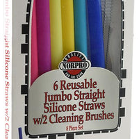Norpro - 9.5" Silicone Jumbo Smoothie Straws with 2 Brush, Pack of 6 - 474