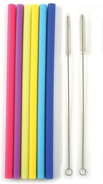 Norpro - 9.5" Silicone Jumbo Smoothie Straws with 2 Brush, Pack of 6 - 474