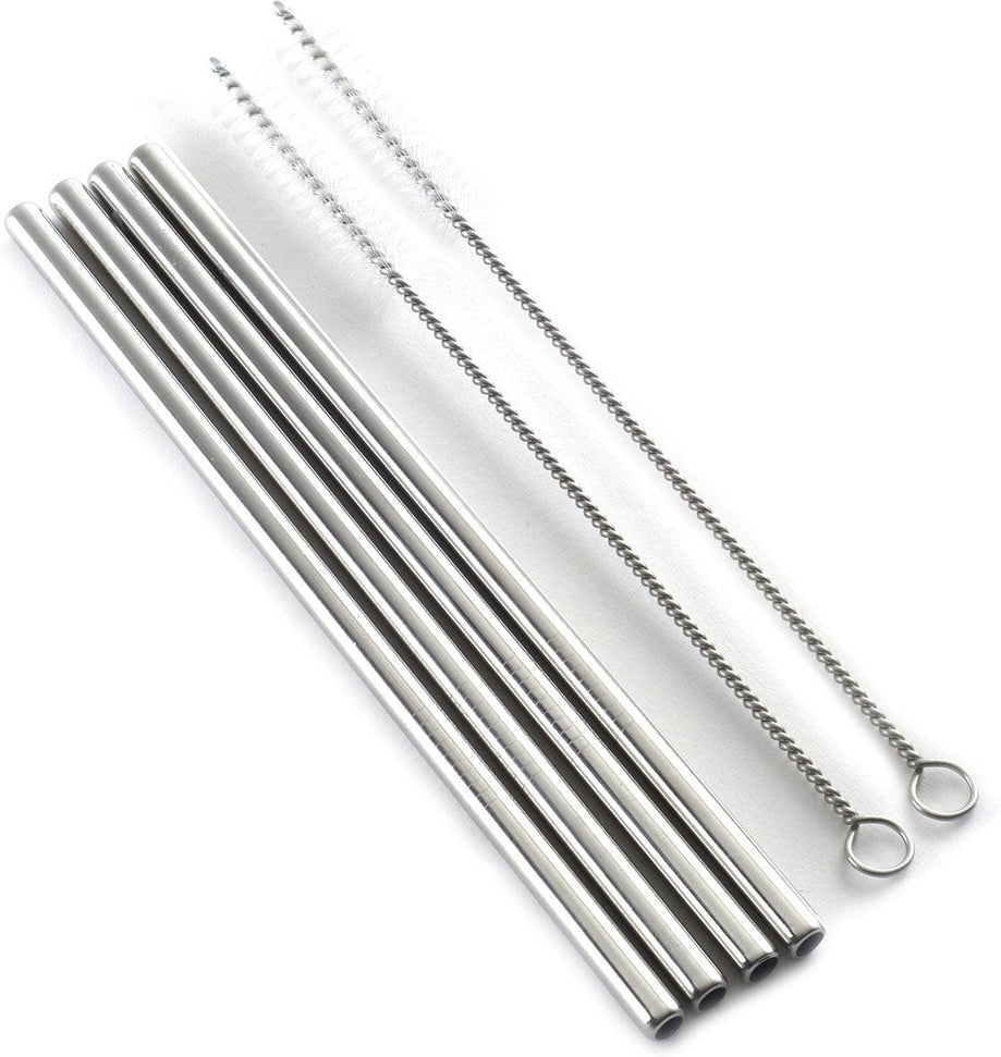 Norpro - Set of 4 Stainless Steel 8.5" Straight Straws with 2 Brushes, Pack of 24 Sets - 470D