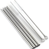 Norpro - Set of 4 Stainless Steel 8.5" Straight Straws with 2 Brushes, Pack of 24 Sets - 470D