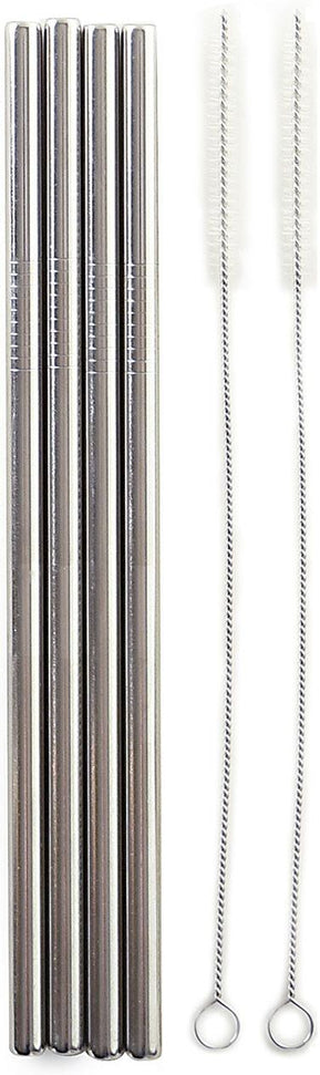 Norpro - Set of 4 Stainless Steel 8.5" Straight Straws with 2 Brushes, Pack of 24 Sets - 470D