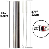 Norpro - Set of 4 Stainless Steel 8.5" Straight Straws with 2 Brushes, Pack of 24 Sets - 470D
